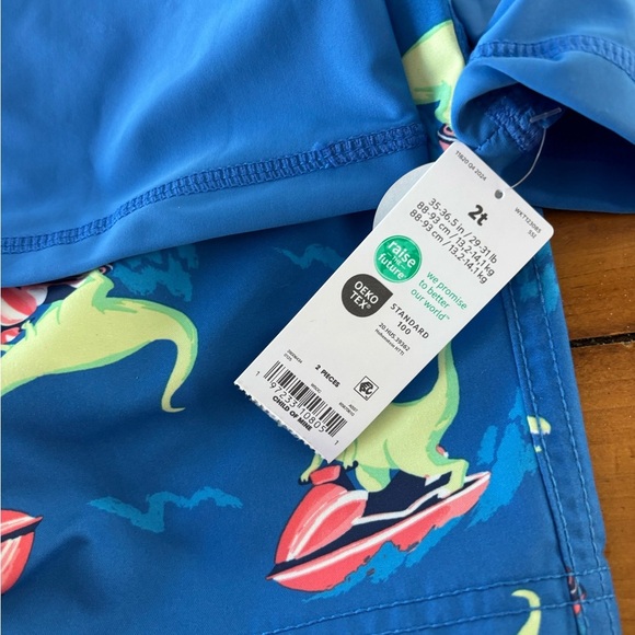 NWT boys Carter's Blue Dinosaur Swim Trunks Set 2T long sleeve shirt and shorts - Picture 5 of 7